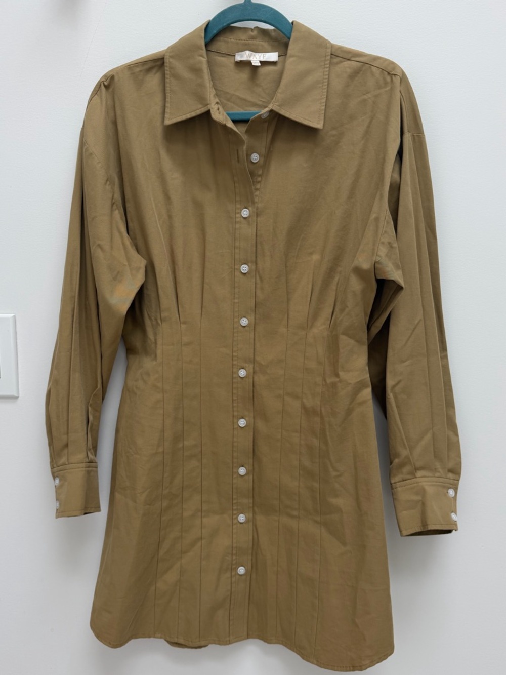 Wayf Tan Button-Front Shirt Dress